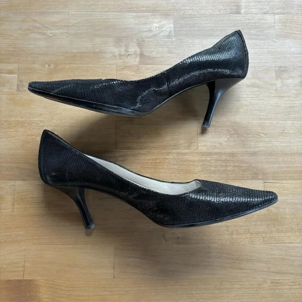 Calvin Klein Dolly Kidskin Classic Black Shiny Snake Pumps Size 9.5M Style E3706 - Picture 5 of 12